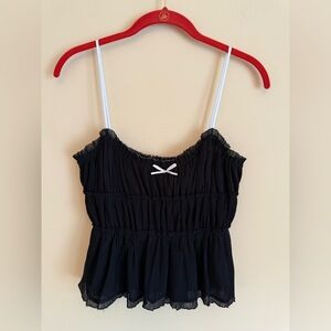 Zara Black Smocked Tie‎ Front Camisole Sz Small